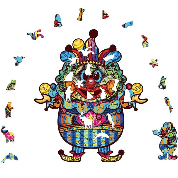 ❤️Clown wooden puzzle, unique shape animal, gift adults and children